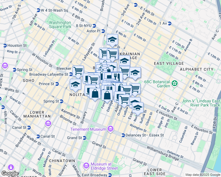 map of restaurants, bars, coffee shops, grocery stores, and more near in New York