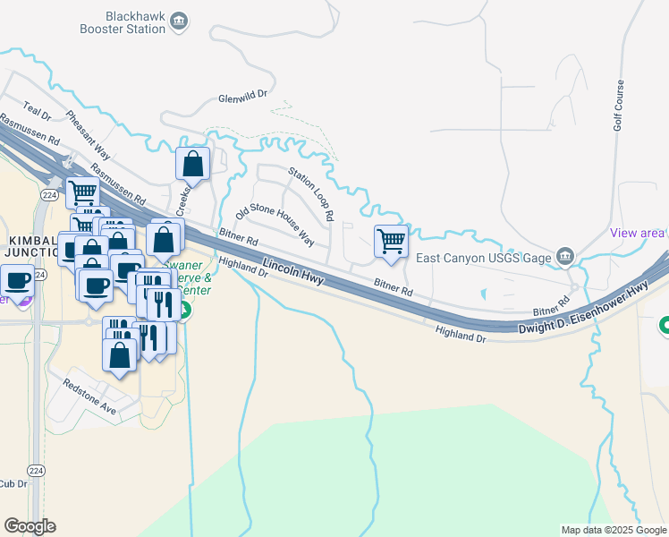 map of restaurants, bars, coffee shops, grocery stores, and more near Bitner Road in Silver Summit
