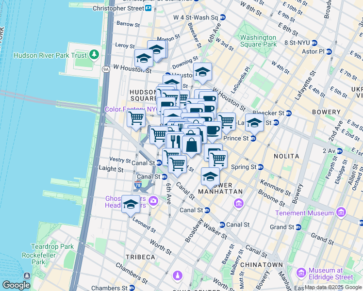 map of restaurants, bars, coffee shops, grocery stores, and more near in New York