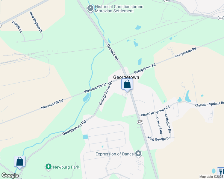 map of restaurants, bars, coffee shops, grocery stores, and more near 2835 Georgetown Road in Nazareth