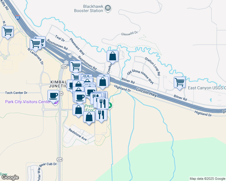 map of restaurants, bars, coffee shops, grocery stores, and more near 1388 Center Drive in Park City