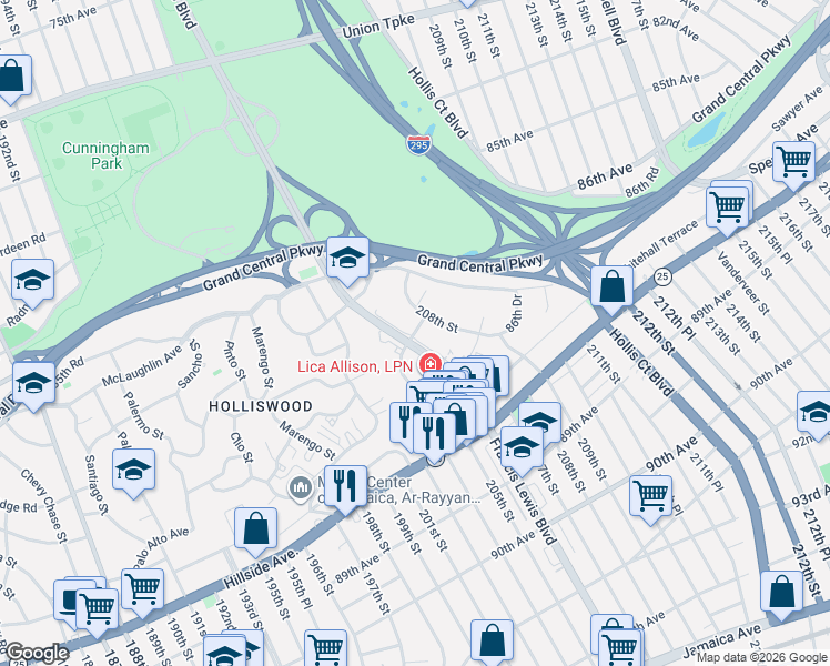 map of restaurants, bars, coffee shops, grocery stores, and more near in Queens