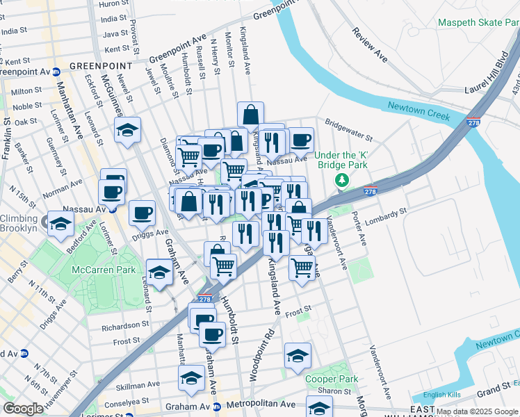 map of restaurants, bars, coffee shops, grocery stores, and more near in Brooklyn