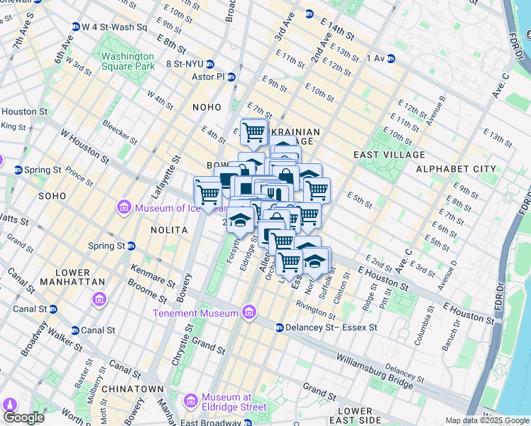map of restaurants, bars, coffee shops, grocery stores, and more near in New York