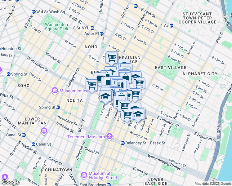 map of restaurants, bars, coffee shops, grocery stores, and more near in New York