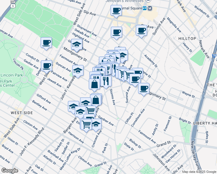 map of restaurants, bars, coffee shops, grocery stores, and more near 254 Monticello Avenue in Jersey City