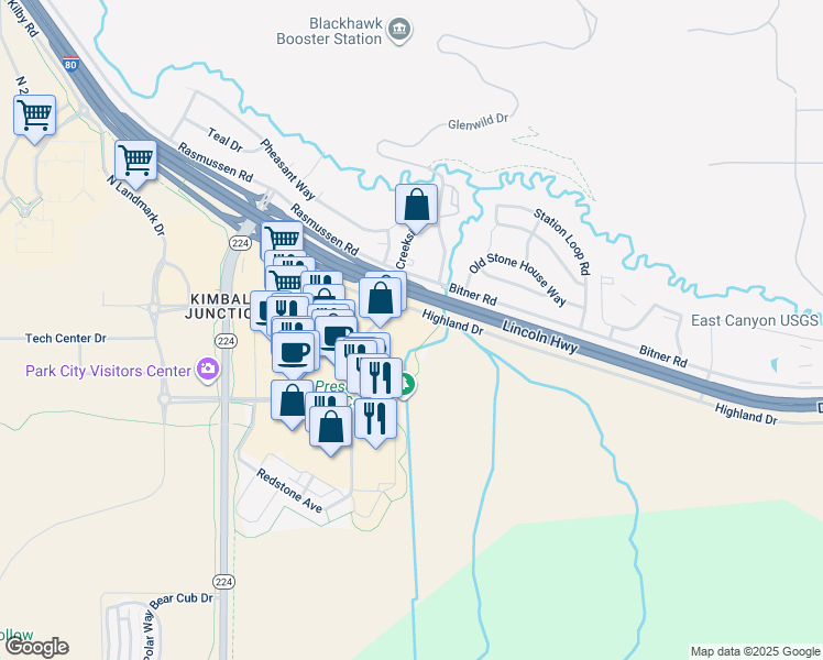 map of restaurants, bars, coffee shops, grocery stores, and more near 1388 Center Drive in Park City