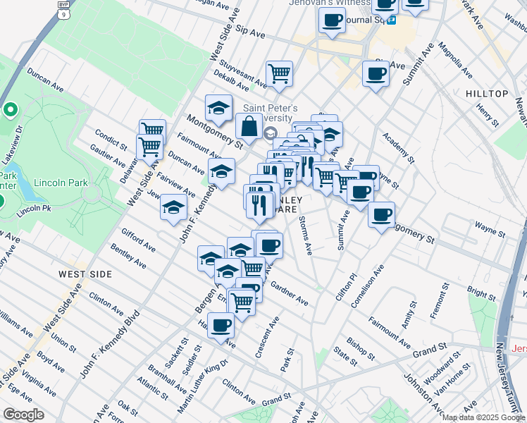 map of restaurants, bars, coffee shops, grocery stores, and more near in Jersey City