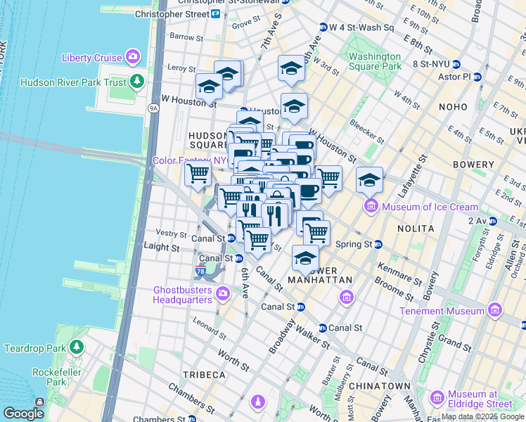map of restaurants, bars, coffee shops, grocery stores, and more near 529 Broome Street in New York
