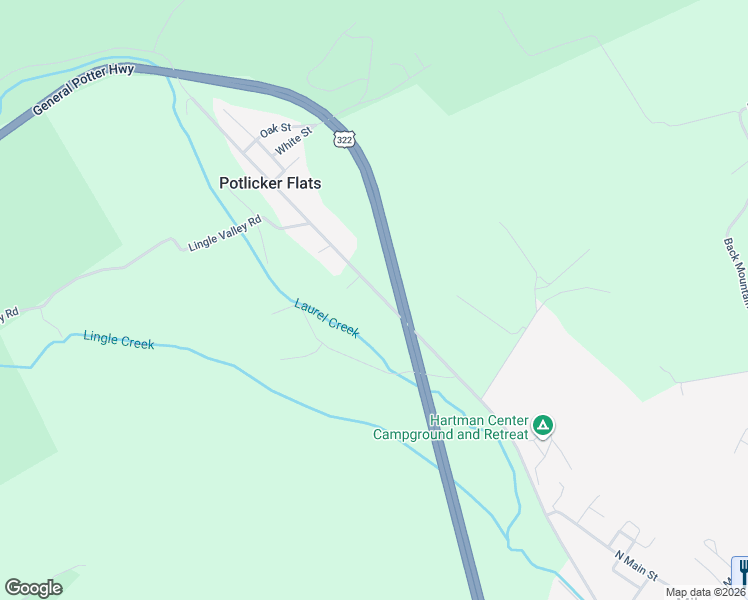 map of restaurants, bars, coffee shops, grocery stores, and more near 5990 Old US Highway 322 in Milroy