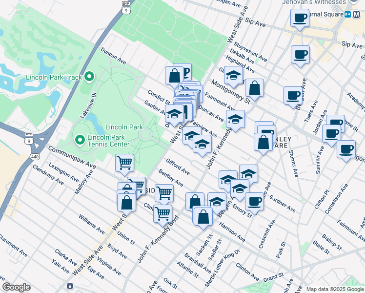 map of restaurants, bars, coffee shops, grocery stores, and more near 117 Kensington Avenue in Jersey City