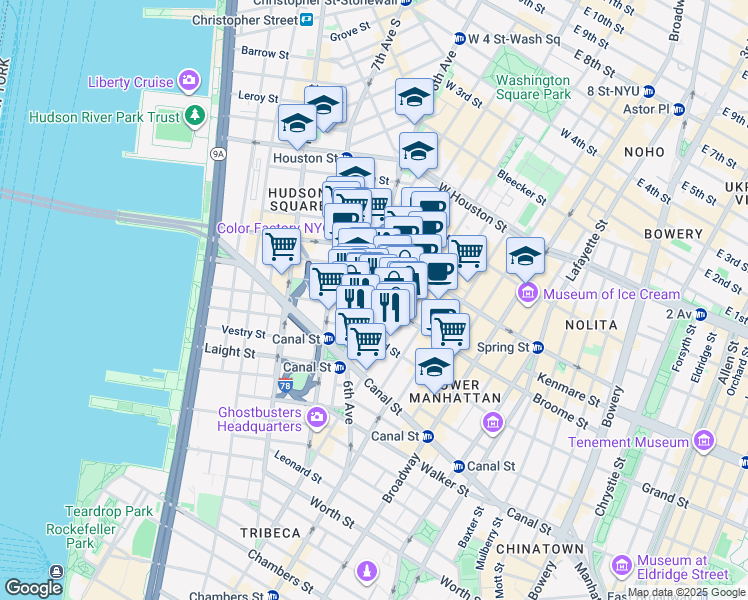 map of restaurants, bars, coffee shops, grocery stores, and more near 529 Broome Street in New York