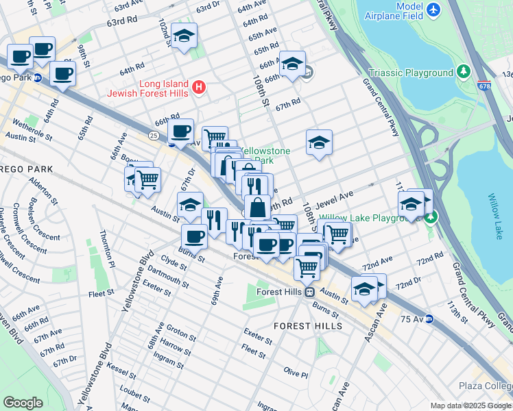 map of restaurants, bars, coffee shops, grocery stores, and more near in Queens