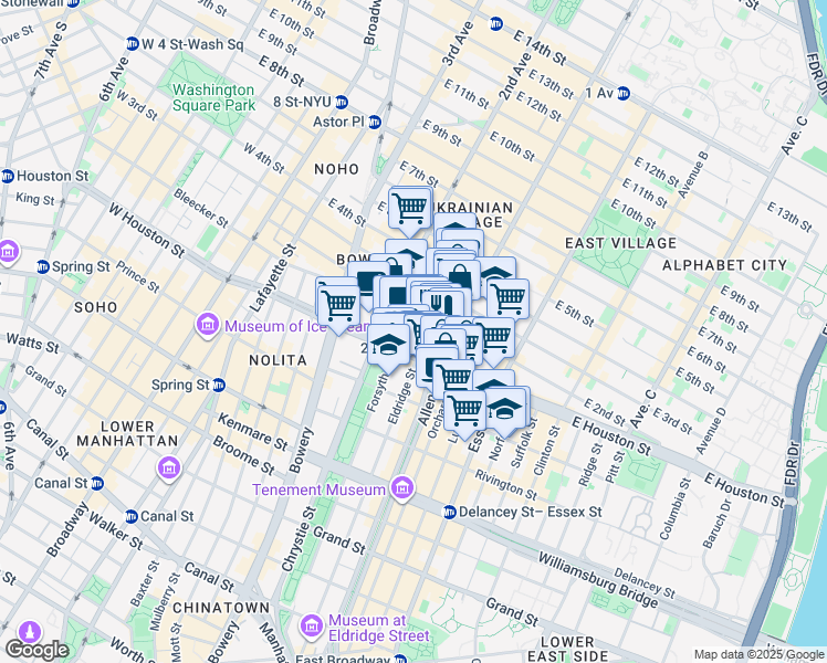 map of restaurants, bars, coffee shops, grocery stores, and more near in New York