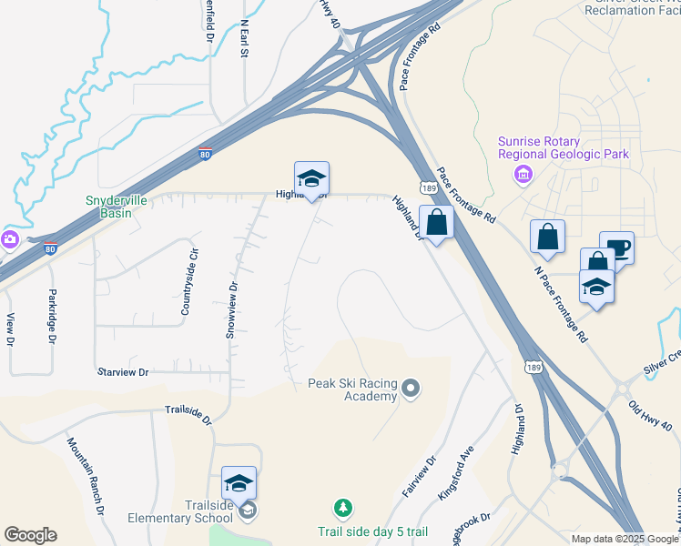 map of restaurants, bars, coffee shops, grocery stores, and more near 6387 Silver Sage Drive in Park City