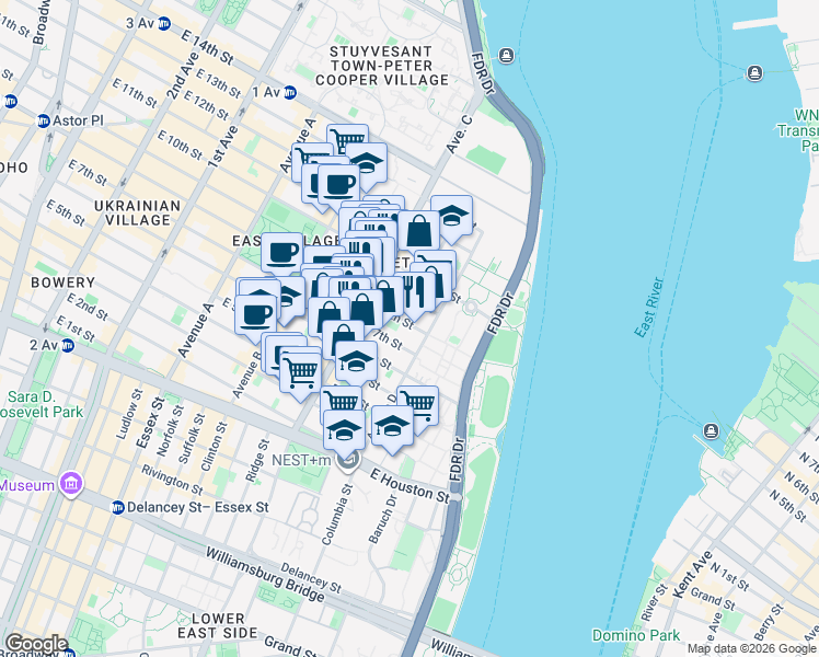 map of restaurants, bars, coffee shops, grocery stores, and more near 273 East 7th Street in New York
