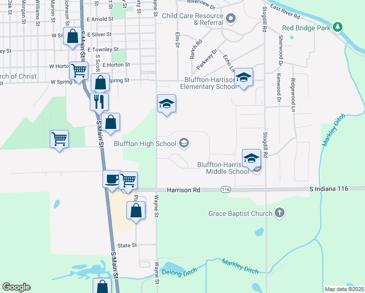 map of restaurants, bars, coffee shops, grocery stores, and more near 1 Tiger Trail in Bluffton