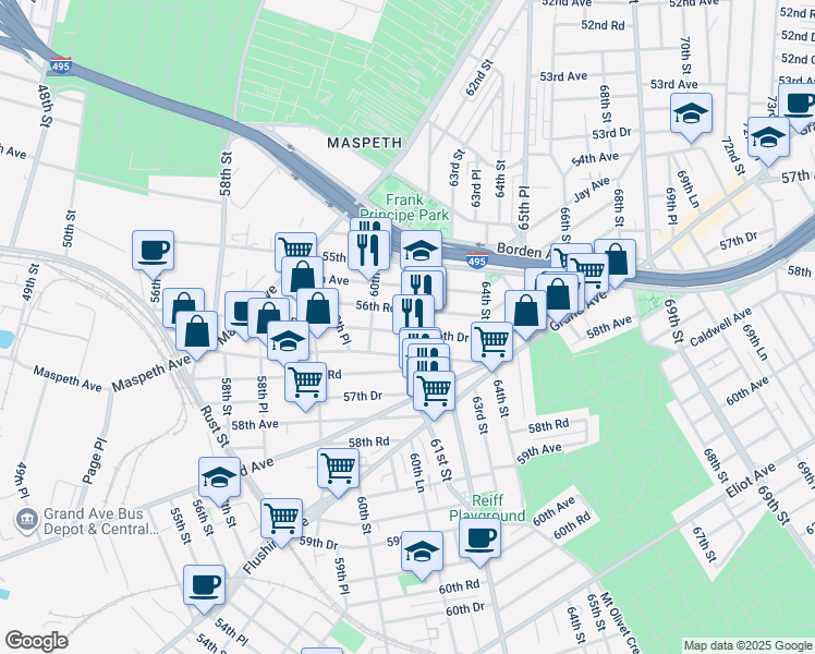 map of restaurants, bars, coffee shops, grocery stores, and more near in Queens