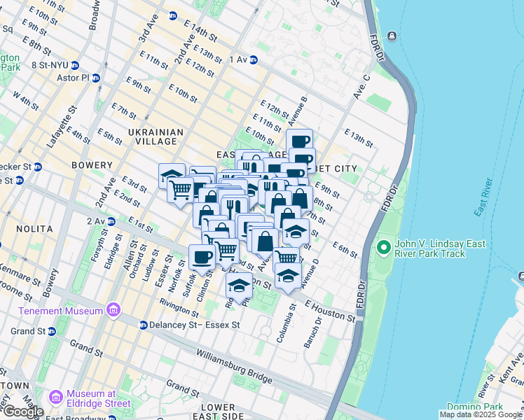 map of restaurants, bars, coffee shops, grocery stores, and more near in New York