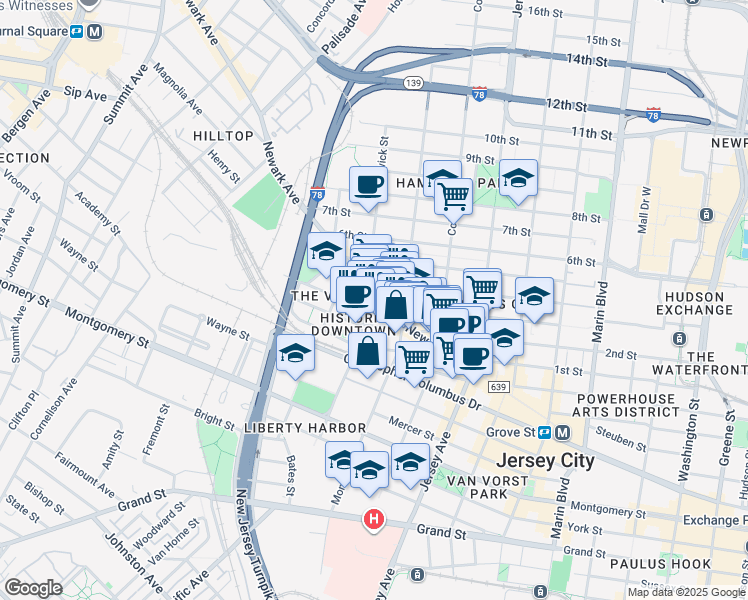 map of restaurants, bars, coffee shops, grocery stores, and more near 394 2nd Street in Jersey City