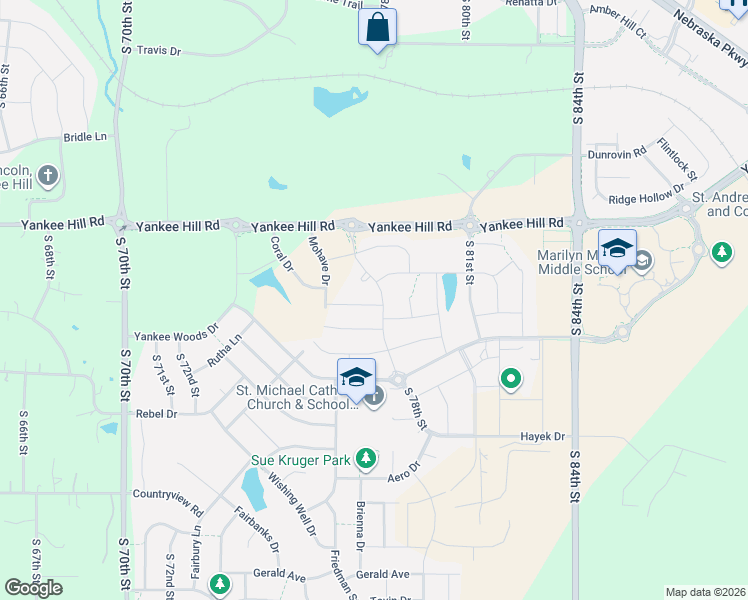 map of restaurants, bars, coffee shops, grocery stores, and more near 8760 South 78th Street in Lincoln