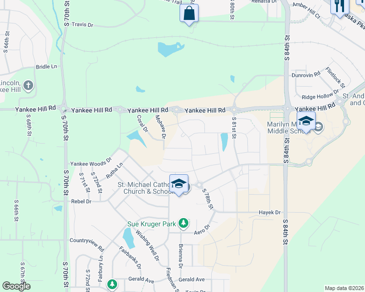 map of restaurants, bars, coffee shops, grocery stores, and more near 8760 South 78th Street in Lincoln