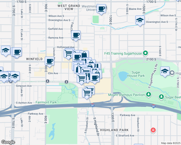 map of restaurants, bars, coffee shops, grocery stores, and more near 1138 Wilmington Avenue in Salt Lake City