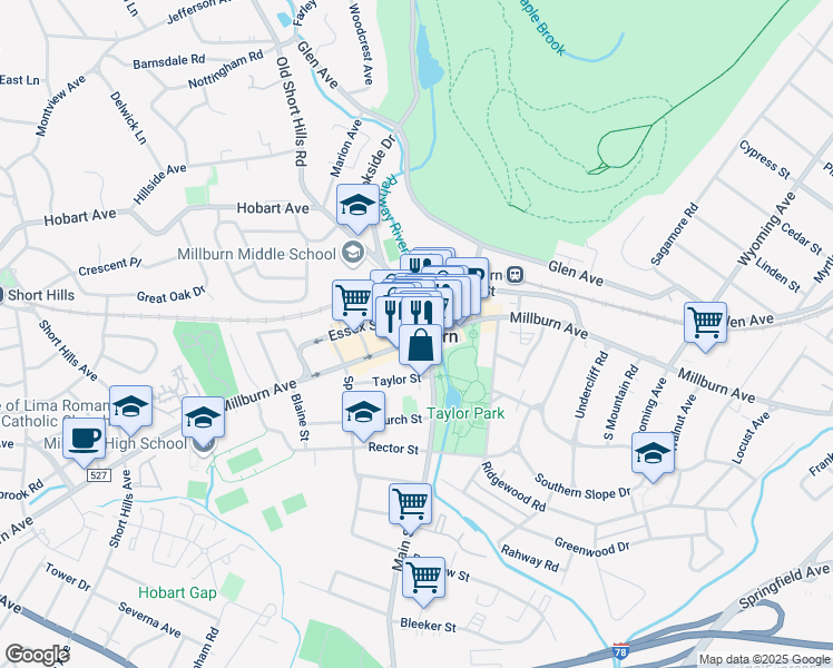 map of restaurants, bars, coffee shops, grocery stores, and more near in Millburn
