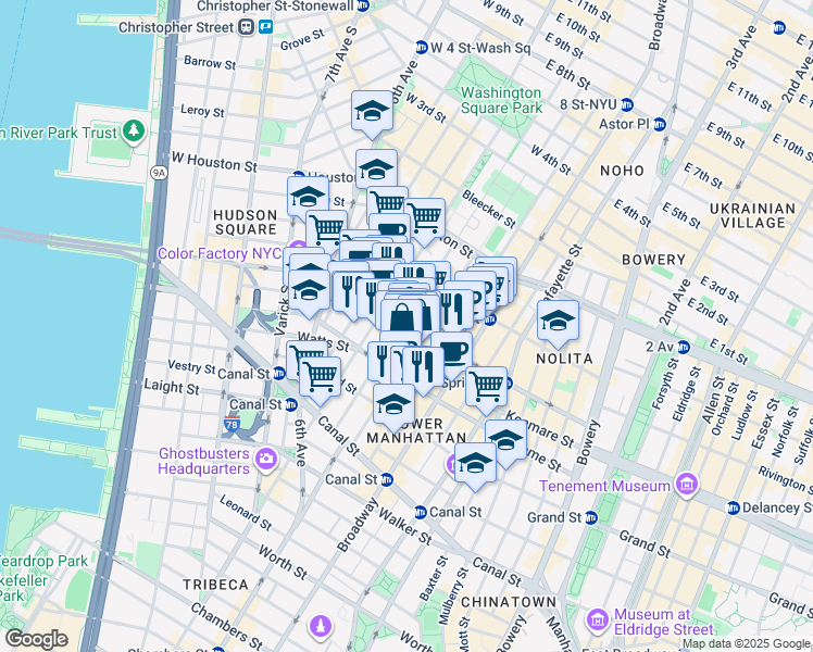 map of restaurants, bars, coffee shops, grocery stores, and more near in New York