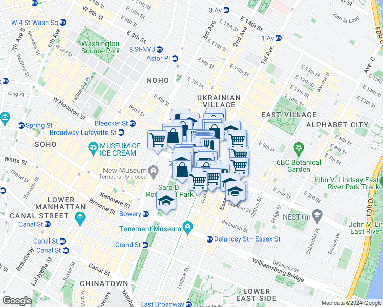 map of restaurants, bars, coffee shops, grocery stores, and more near in New York