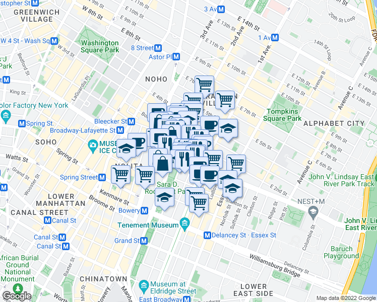 map of restaurants, bars, coffee shops, grocery stores, and more near in New York