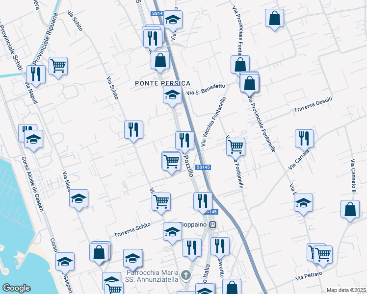 map of restaurants, bars, coffee shops, grocery stores, and more near 359 Via Pioppaino in Castellammare di Stabia