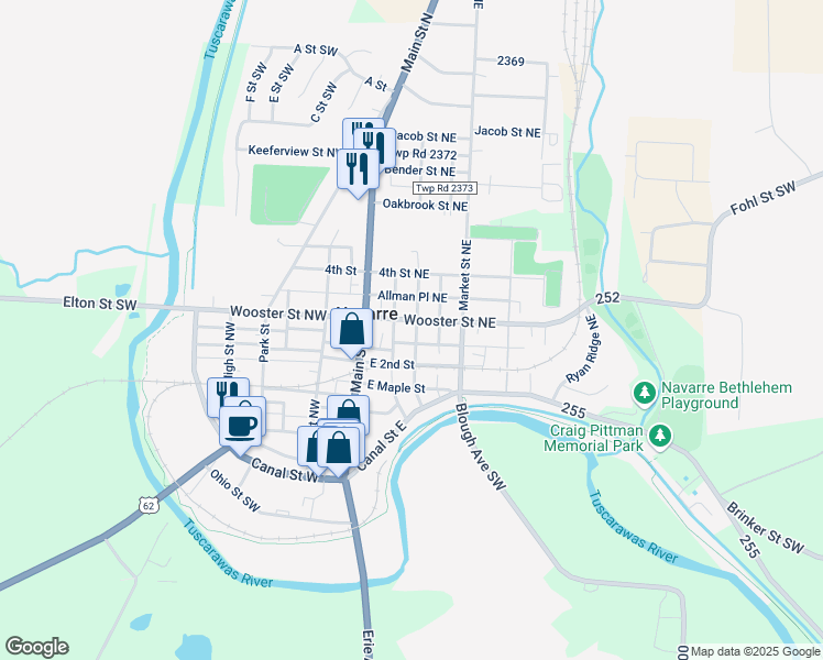 map of restaurants, bars, coffee shops, grocery stores, and more near 325 1551 in Navarre