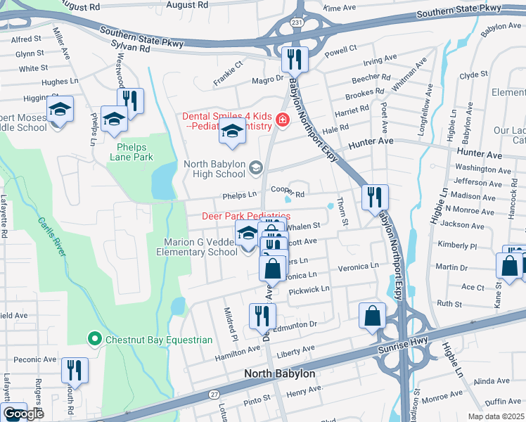 map of restaurants, bars, coffee shops, grocery stores, and more near 802 Deer Park Avenue in North Babylon