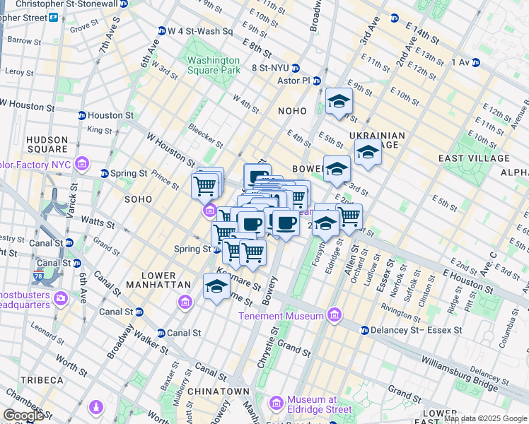 map of restaurants, bars, coffee shops, grocery stores, and more near 248 Elizabeth Street in New York