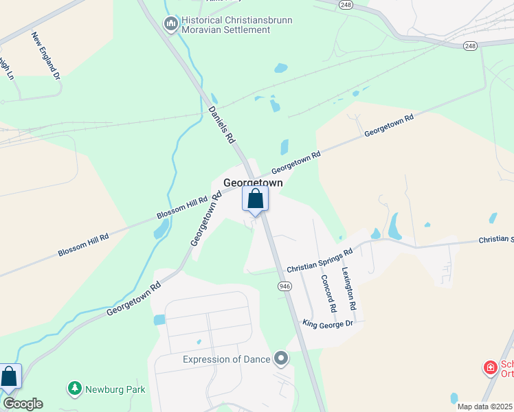 map of restaurants, bars, coffee shops, grocery stores, and more near 3460 Daniels Road in Nazareth