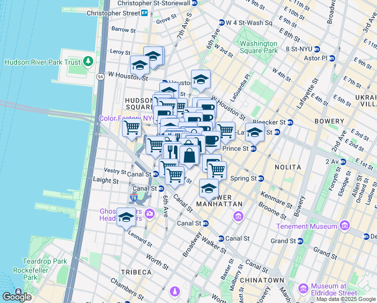 map of restaurants, bars, coffee shops, grocery stores, and more near in New York