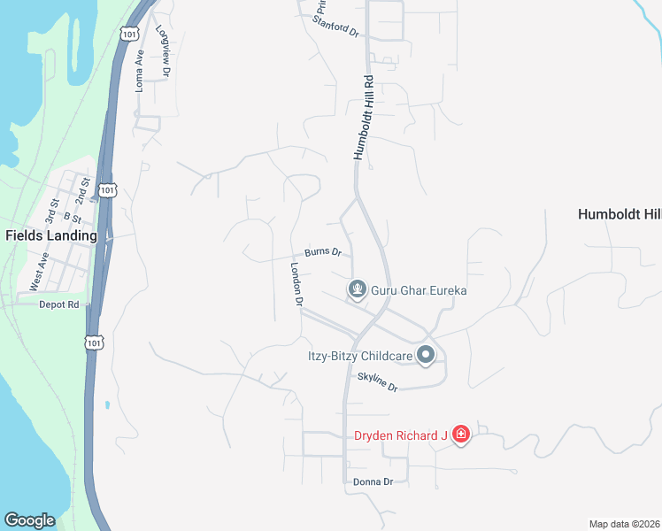 map of restaurants, bars, coffee shops, grocery stores, and more near 2196 Well Court in Eureka