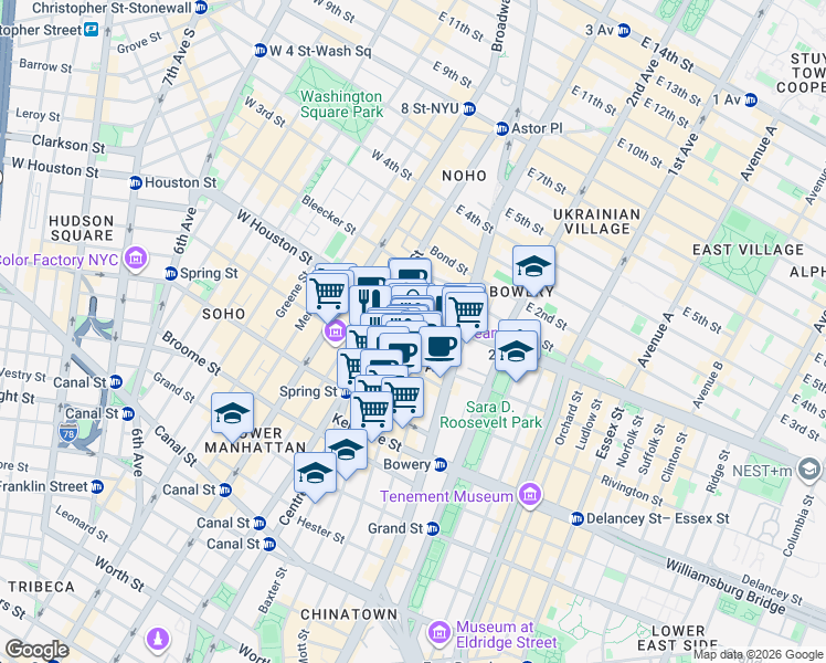 map of restaurants, bars, coffee shops, grocery stores, and more near in New York