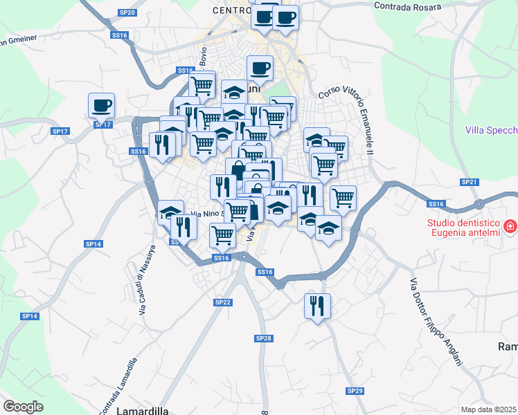 map of restaurants, bars, coffee shops, grocery stores, and more near 36 Via Monsignor G. Livrani in Ostuni