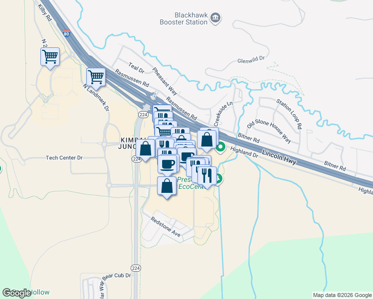 map of restaurants, bars, coffee shops, grocery stores, and more near 6440 Utah 224 in Park City