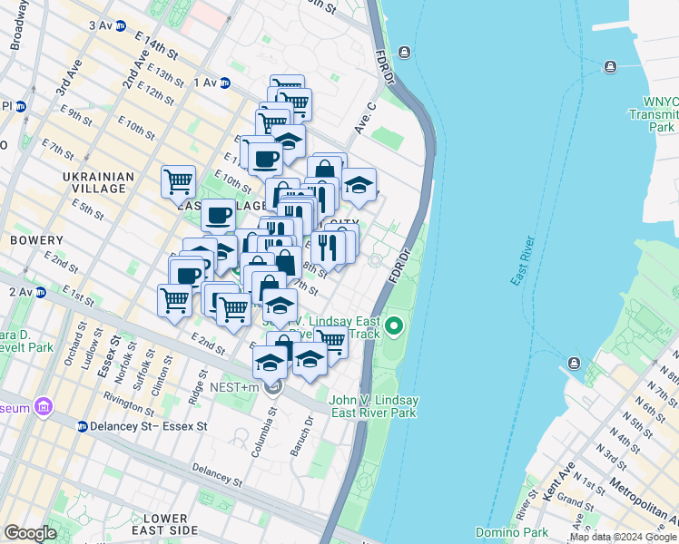 map of restaurants, bars, coffee shops, grocery stores, and more near in New York
