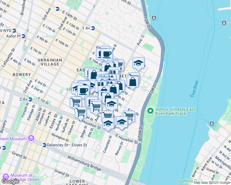 map of restaurants, bars, coffee shops, grocery stores, and more near in New York