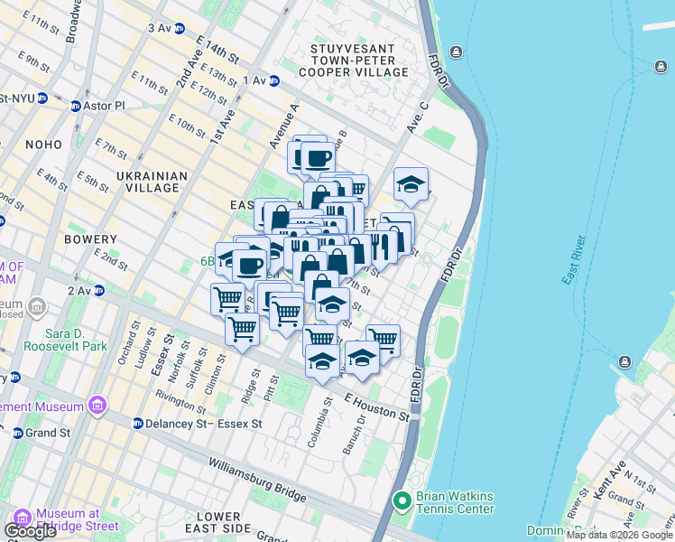 map of restaurants, bars, coffee shops, grocery stores, and more near 238-240 East 7th Street in New York