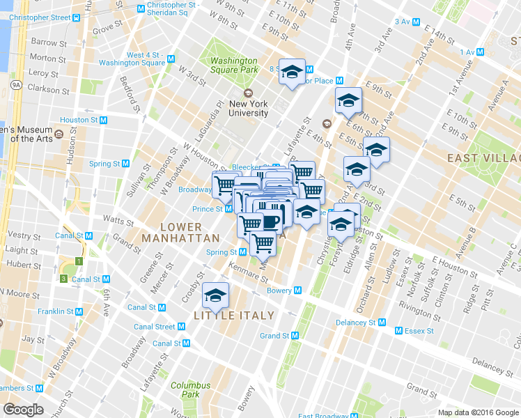 map of restaurants, bars, coffee shops, grocery stores, and more near in New York