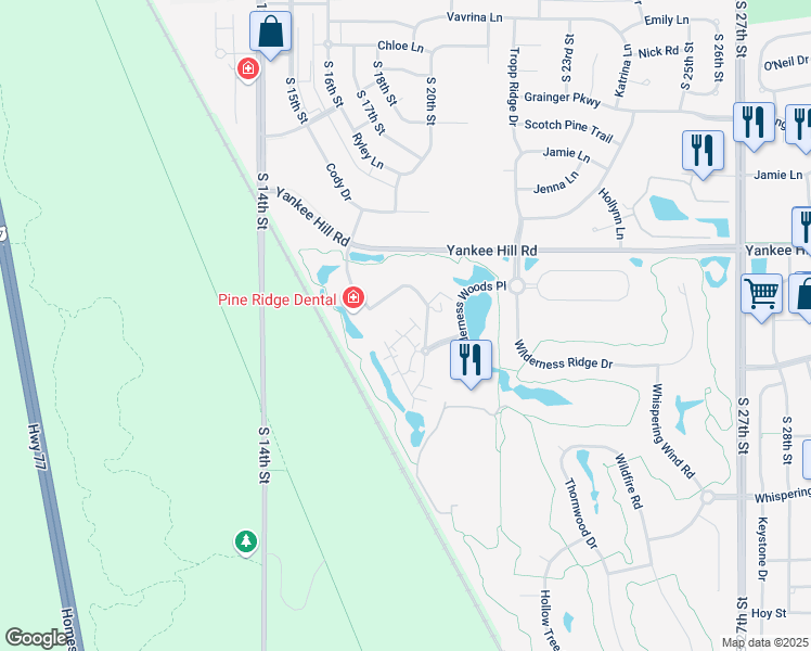 map of restaurants, bars, coffee shops, grocery stores, and more near 8731 Executive Woods Drive in Lincoln