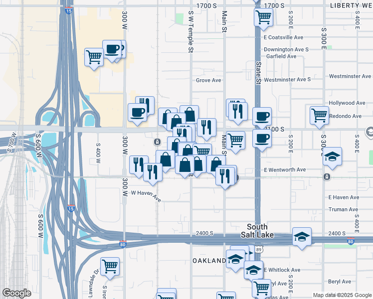 map of restaurants, bars, coffee shops, grocery stores, and more near 219 East Wentworth Avenue in South Salt Lake