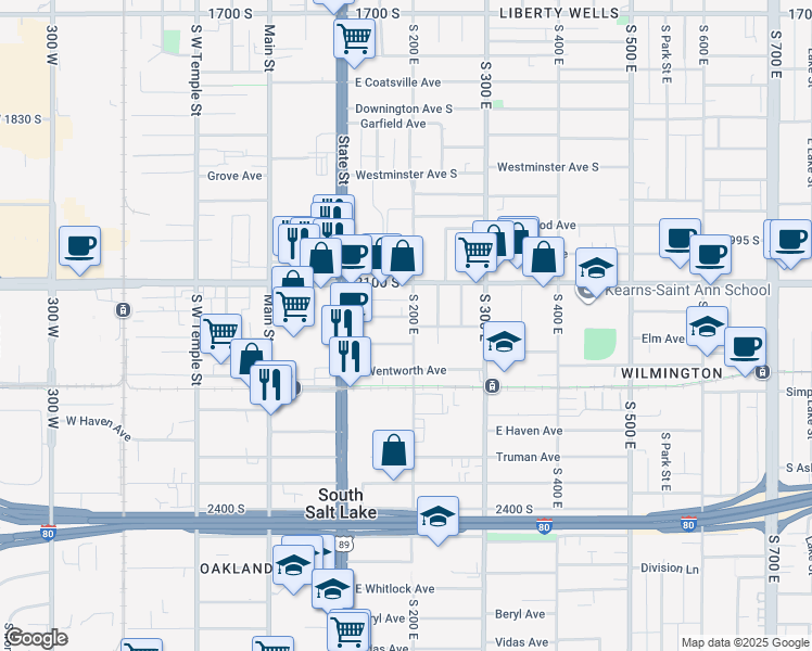 map of restaurants, bars, coffee shops, grocery stores, and more near 180 East Commonwealth Avenue in South Salt Lake