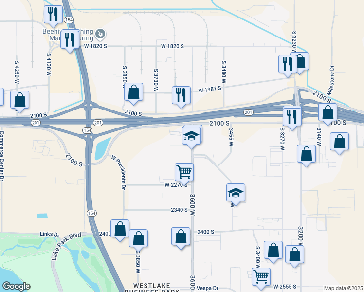 map of restaurants, bars, coffee shops, grocery stores, and more near 2220 3600 West in West Valley City