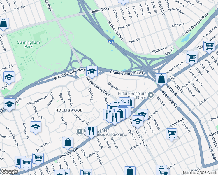 map of restaurants, bars, coffee shops, grocery stores, and more near in Queens